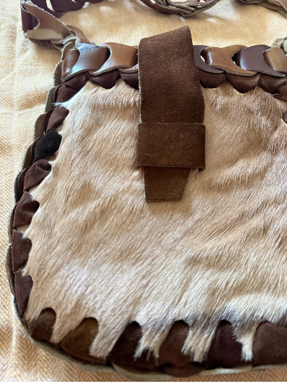 Handmade leather and cowhide shoulder bag